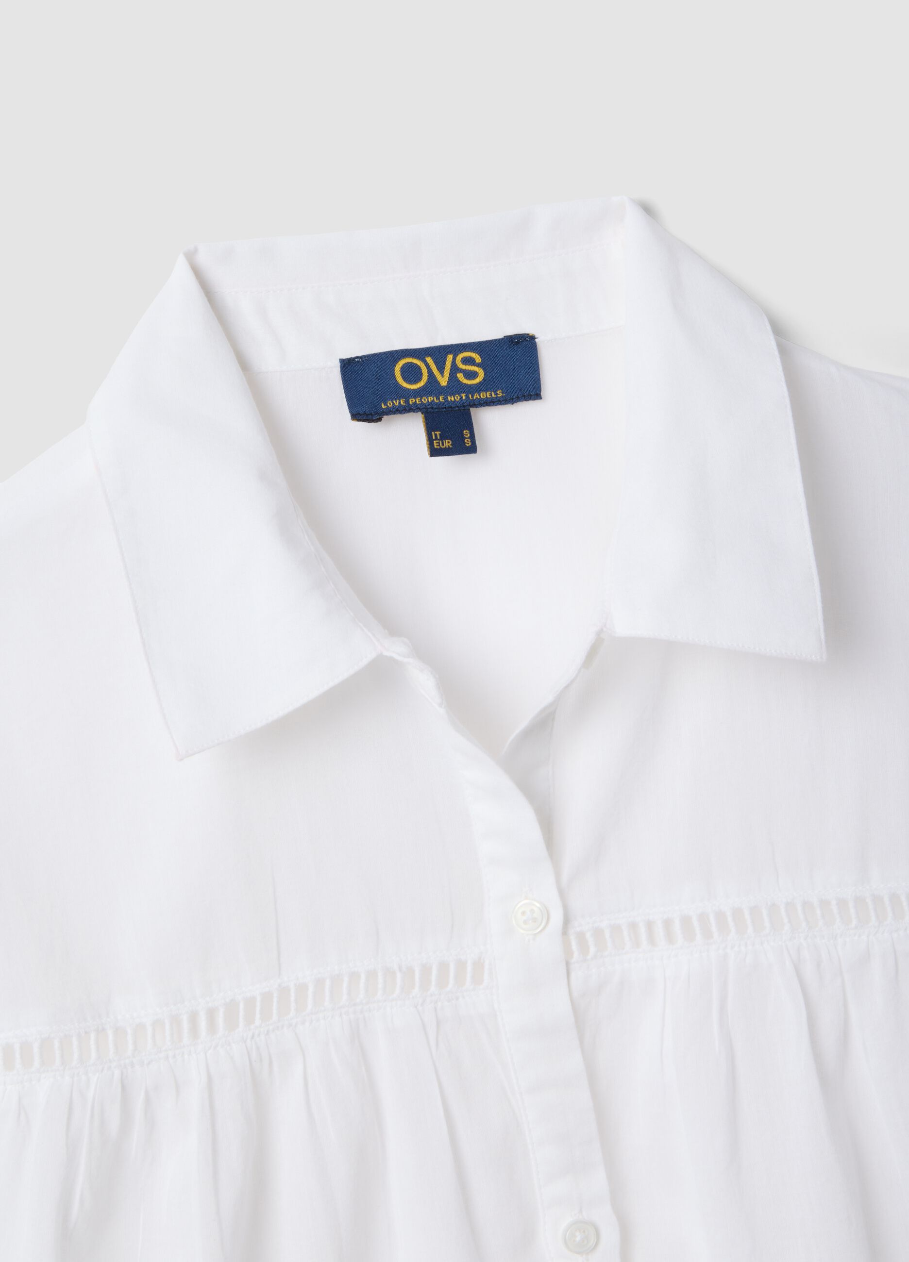 White pure organic cotton kaftan with ruffles and broderie inserts