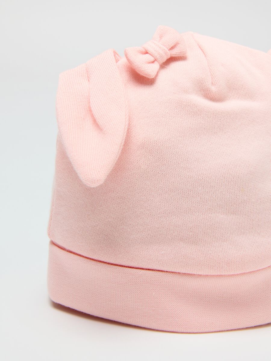 Pink baby hat in pure cotton with ears_2