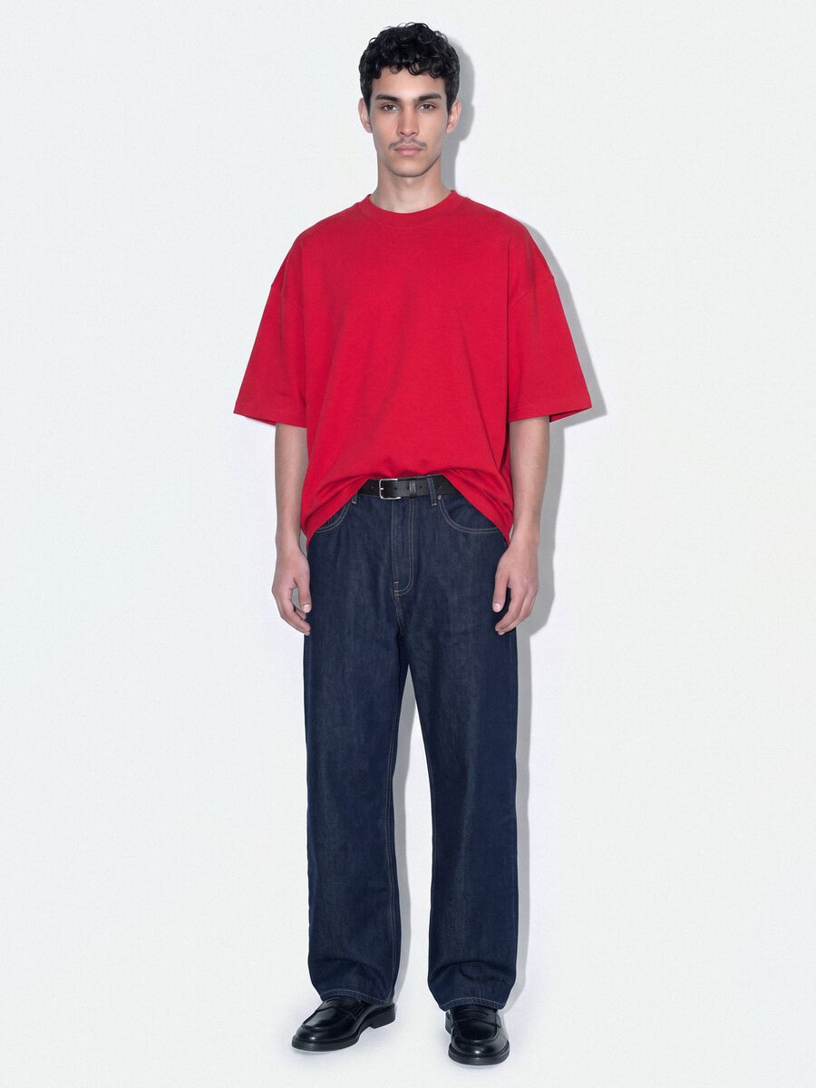 Red crew-neck T-shirt in pure cotton, boxy fit_1