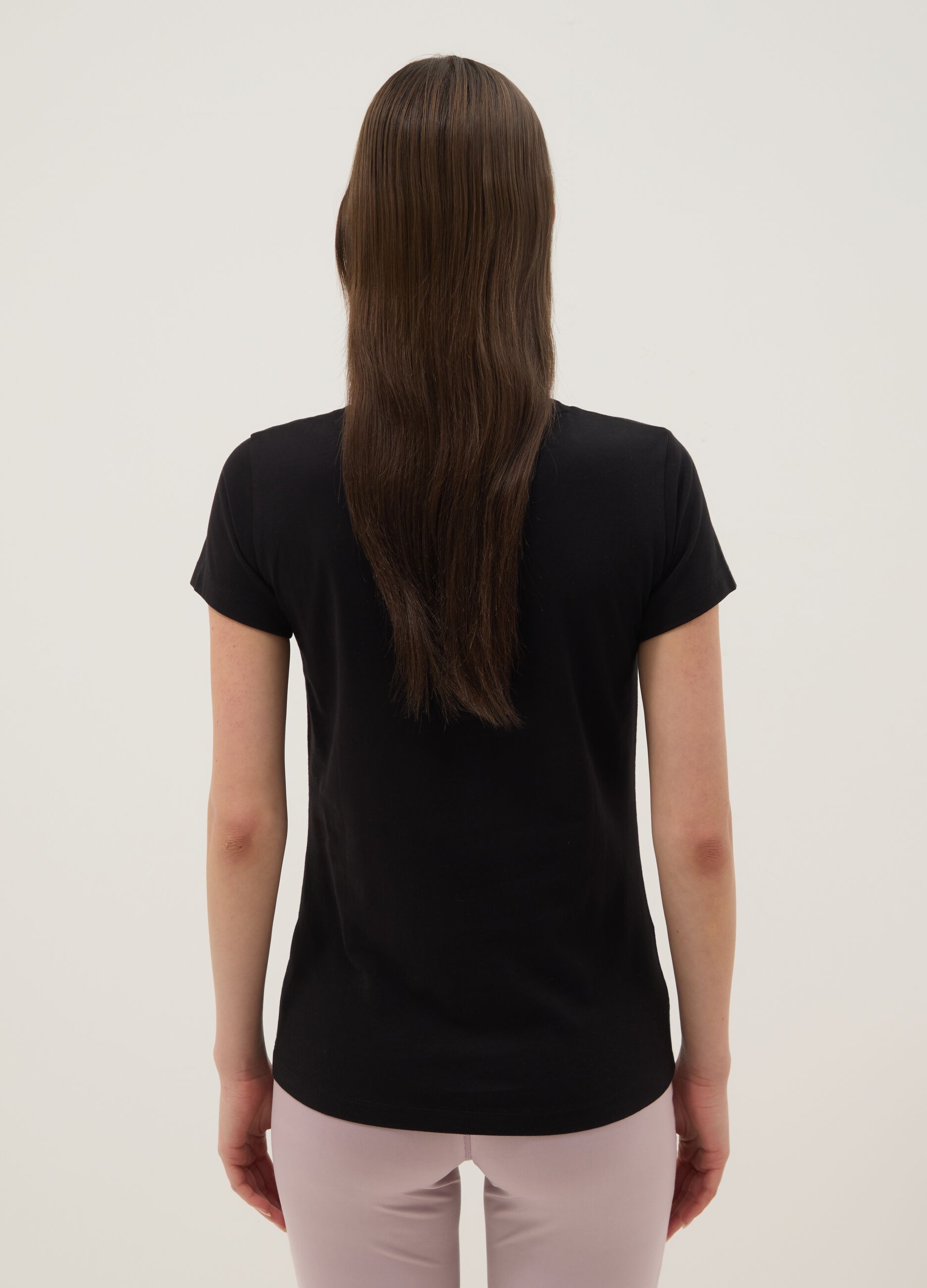 Black pure cotton regular fit T-shirt with logo