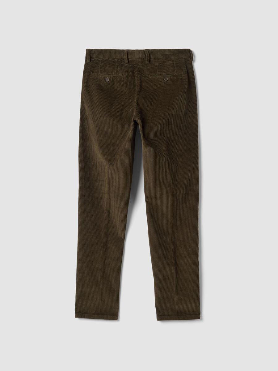Pantaloni marroni in cotone elasticizzato a coste_2