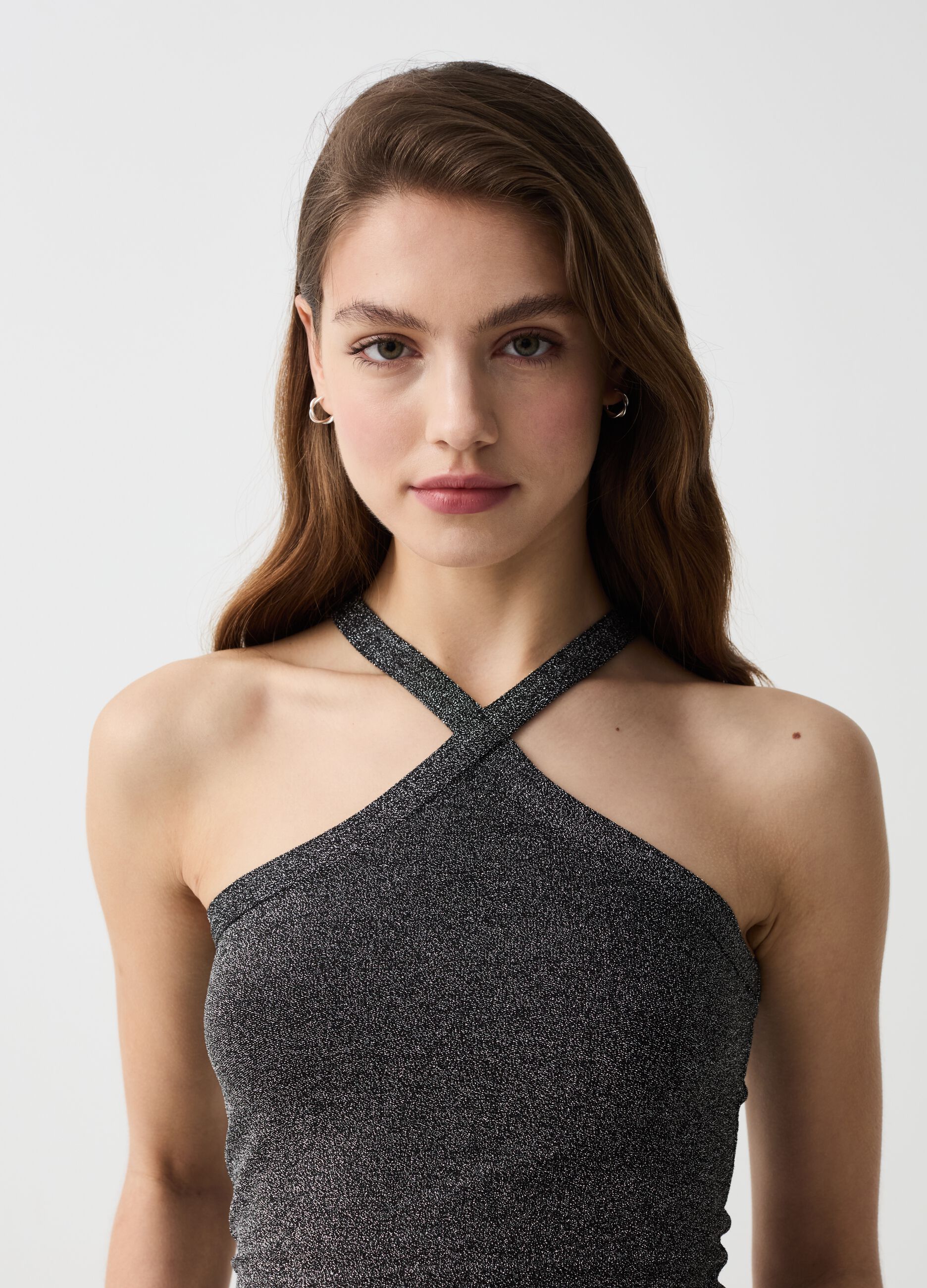 Lurex crop top with crossover straps