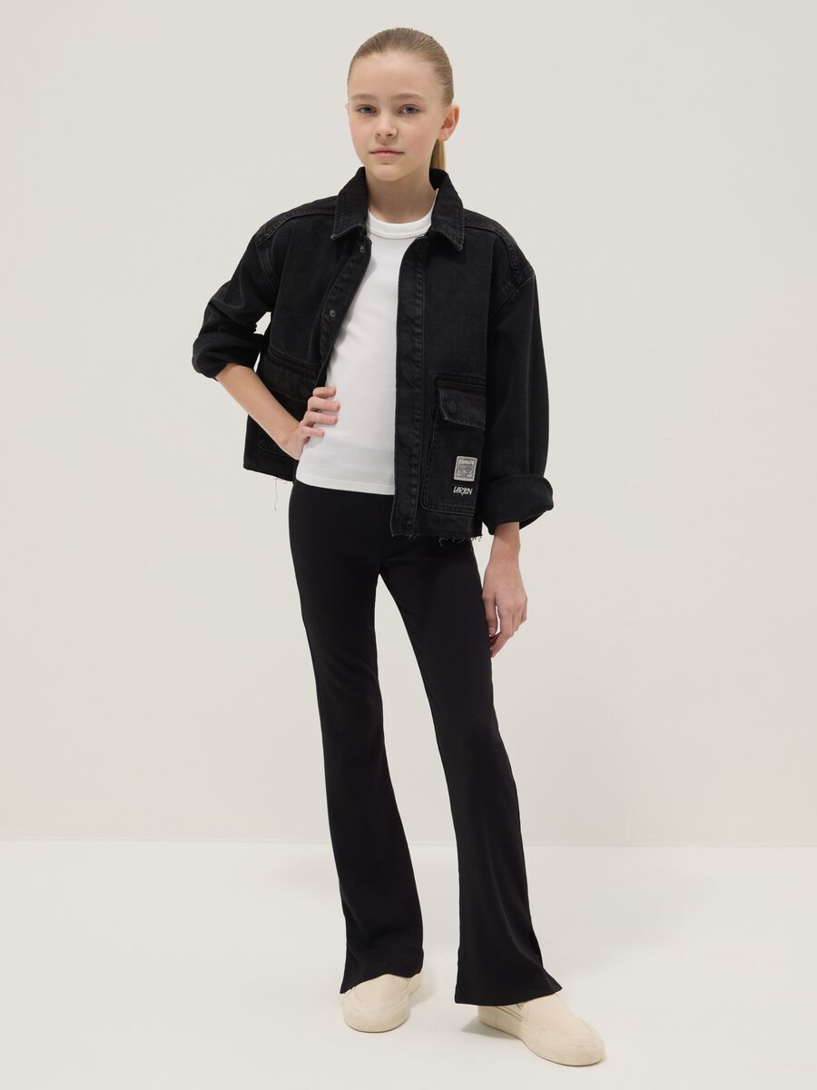 Black stretch cotton girls&rsquo; flare leggings_0