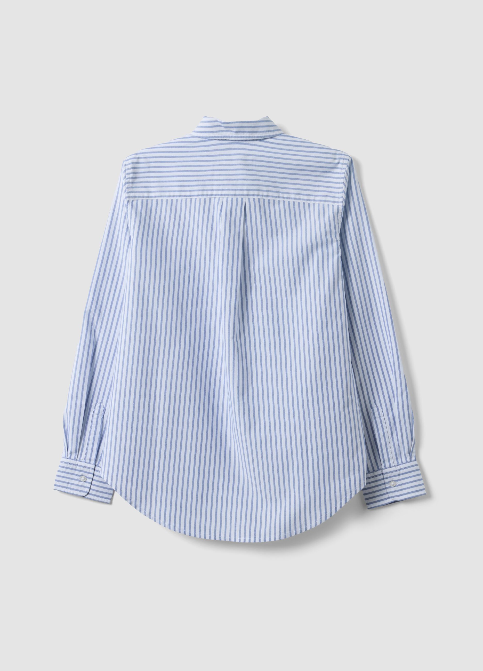Light blue Oxford shirt with white stripes in pure cotton, comfort fit