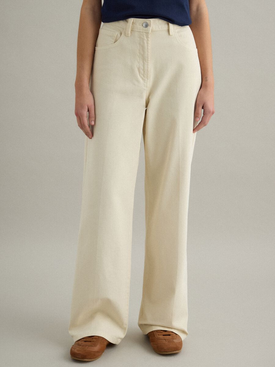 Straight Beige Stretch Cotton Chino Trousers_1