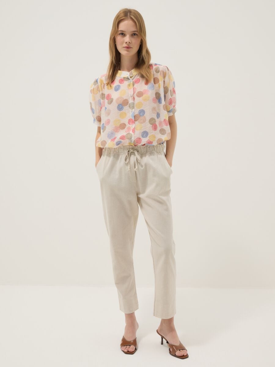 Pantaloni beige in misto lino e cotone_0