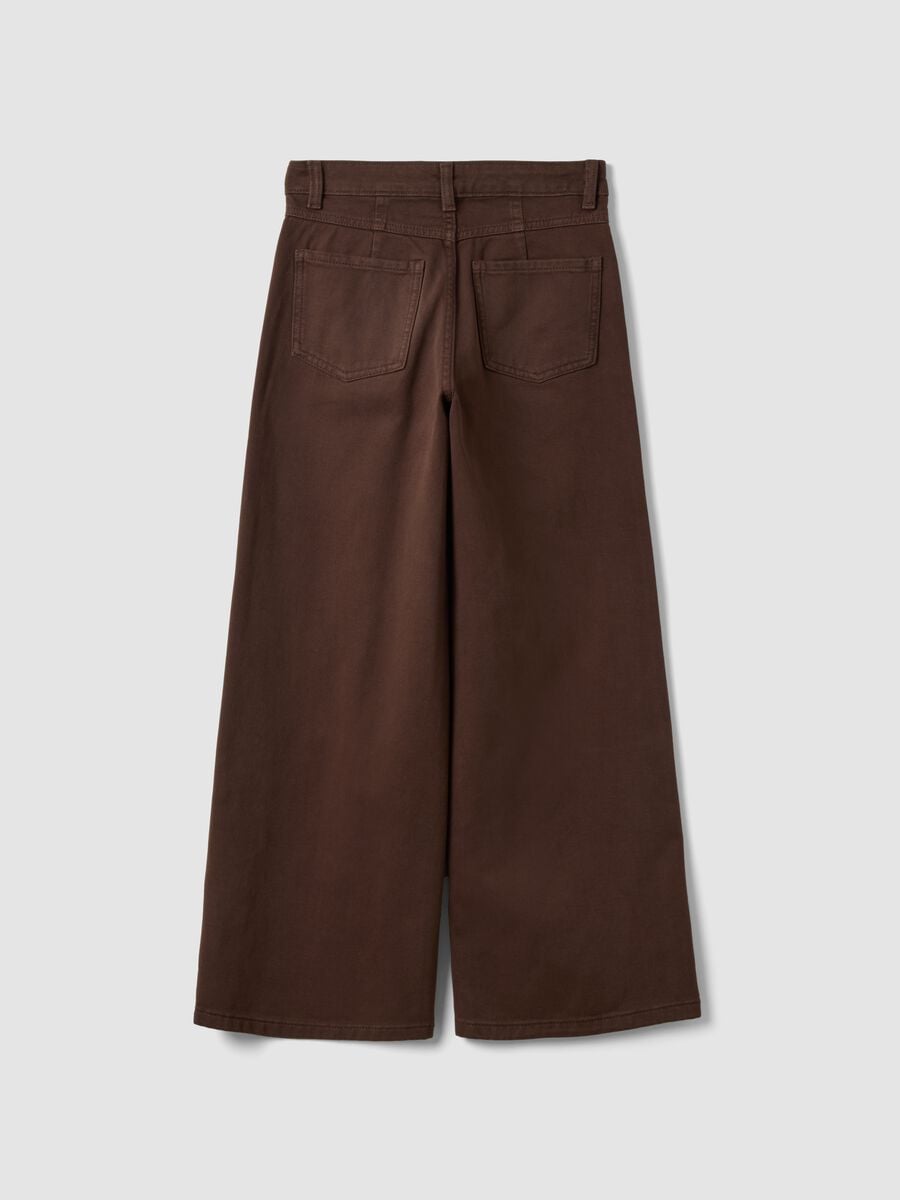 Jeans marroni wide leg in twill di puro cotone_2