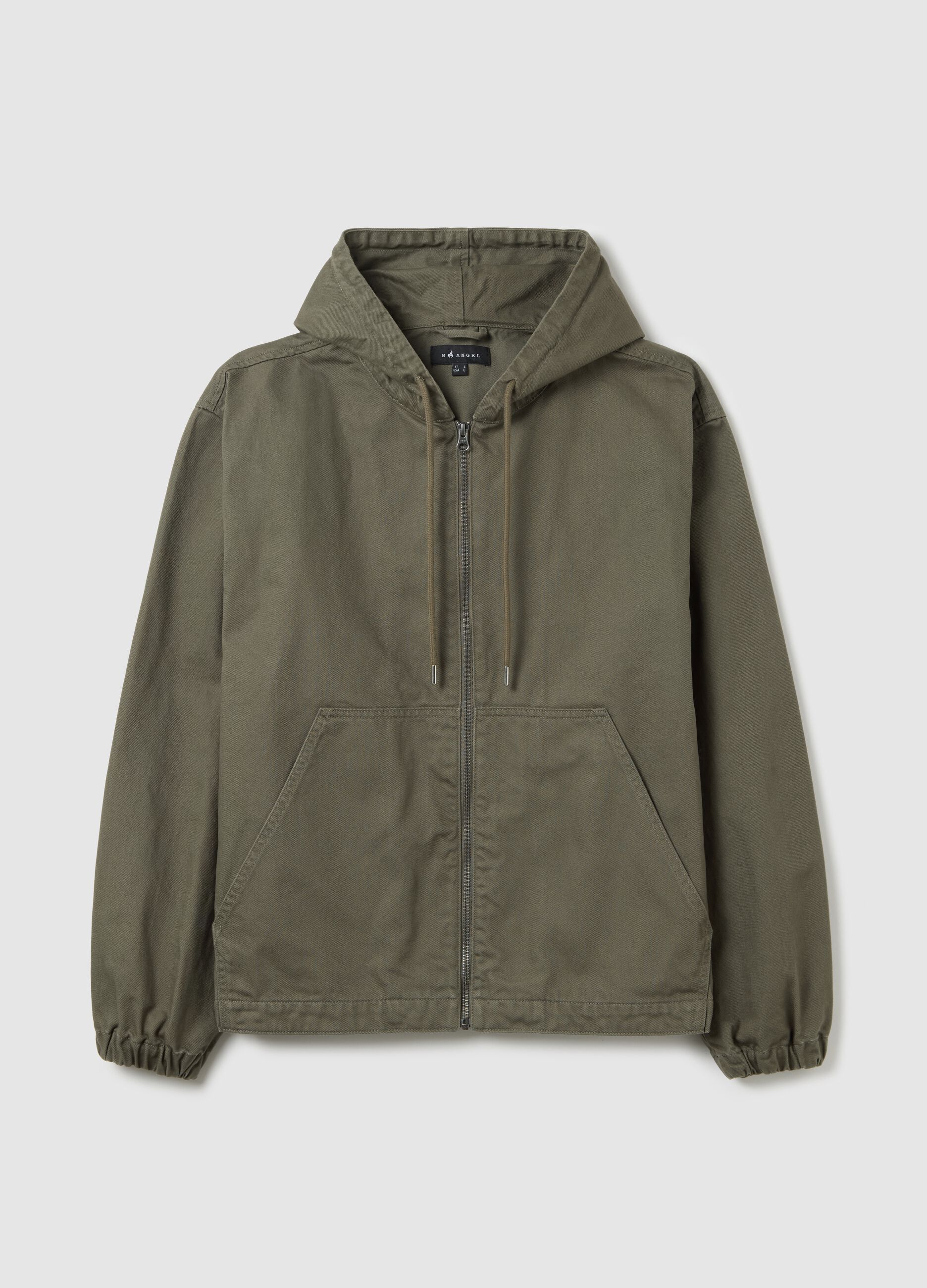 Short green full-zip jacket with hood