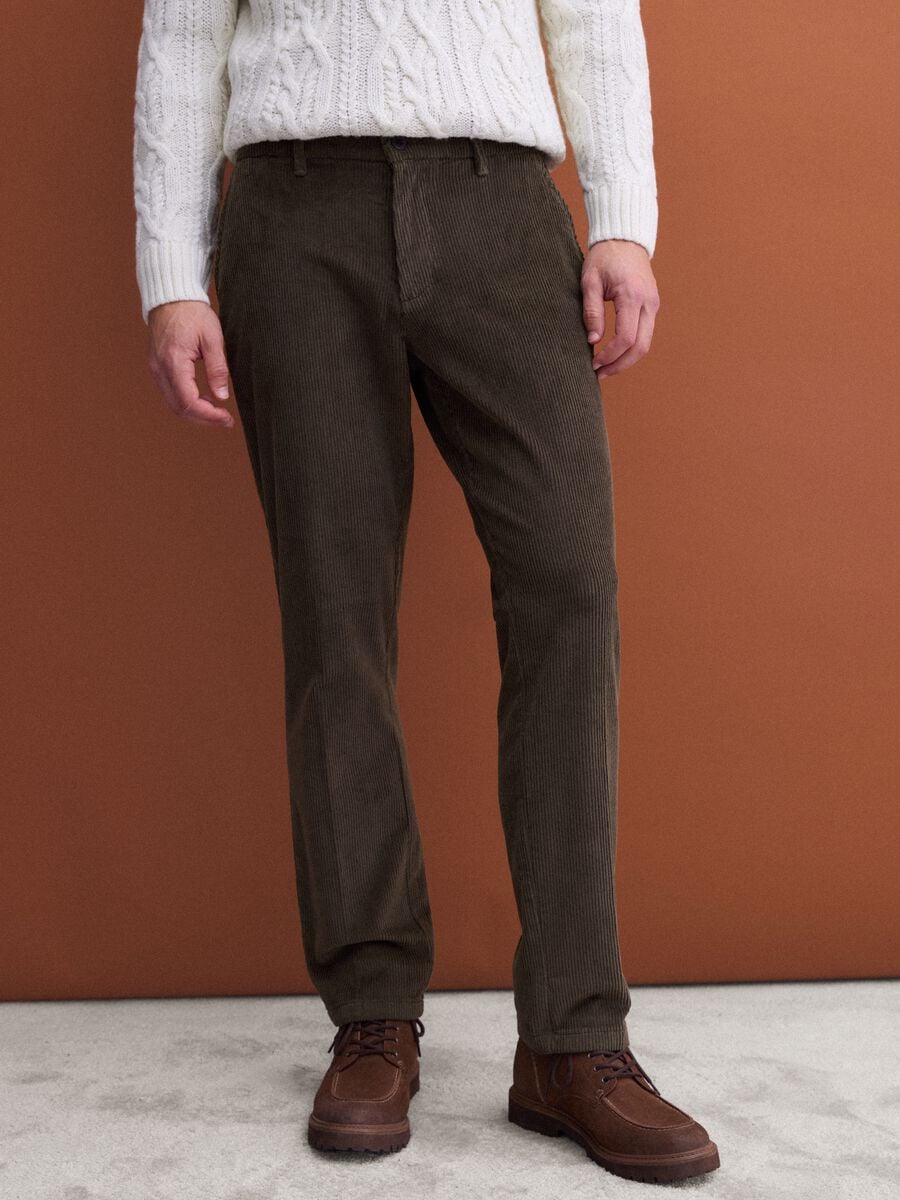 Green regular-fit ribbed stretch-cotton chinos_2