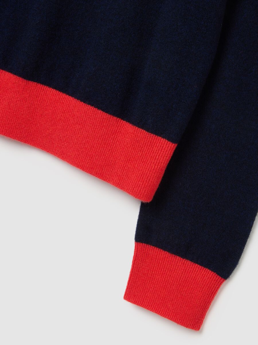 Pure Blue Wool Jumper with Contrast Cuffs_5