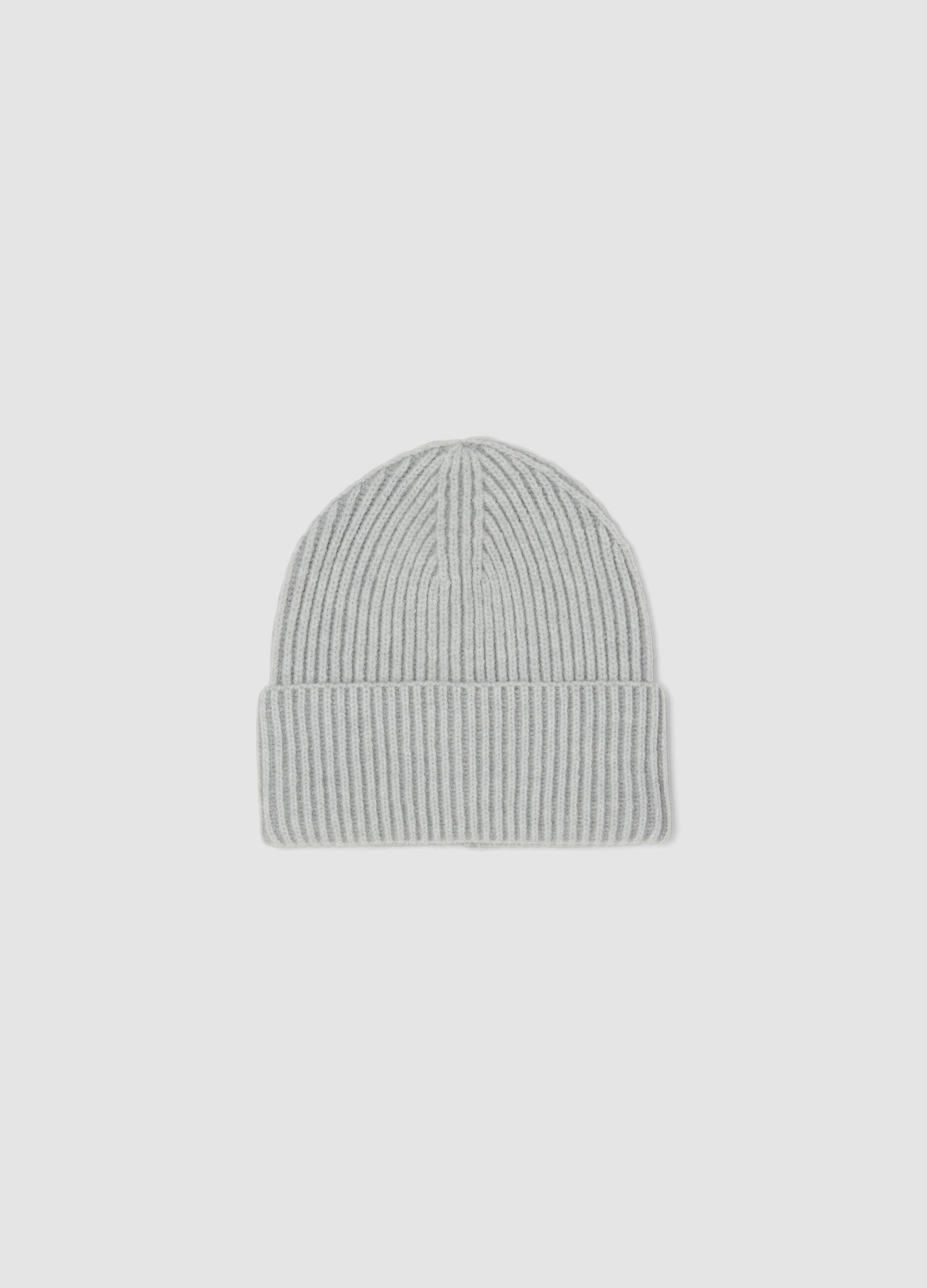 Light grey ribbed jersey knit beanie