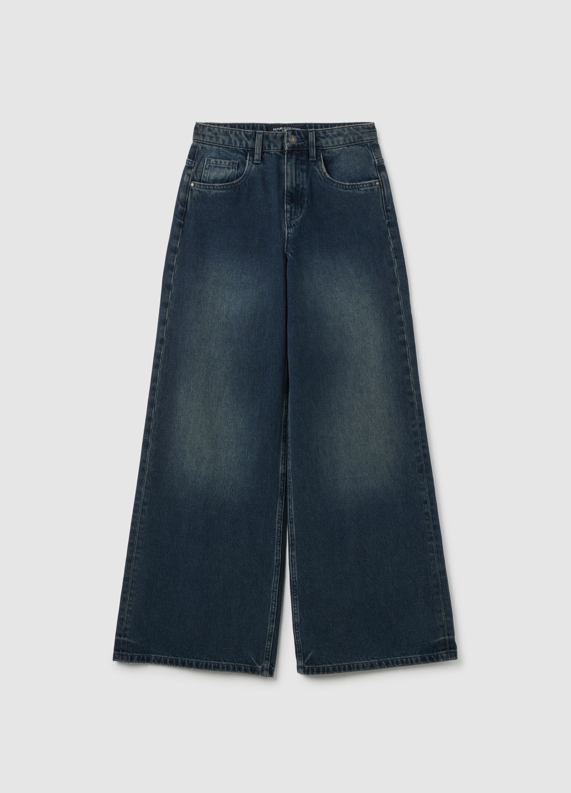 Blue wide-leg cotton jeans