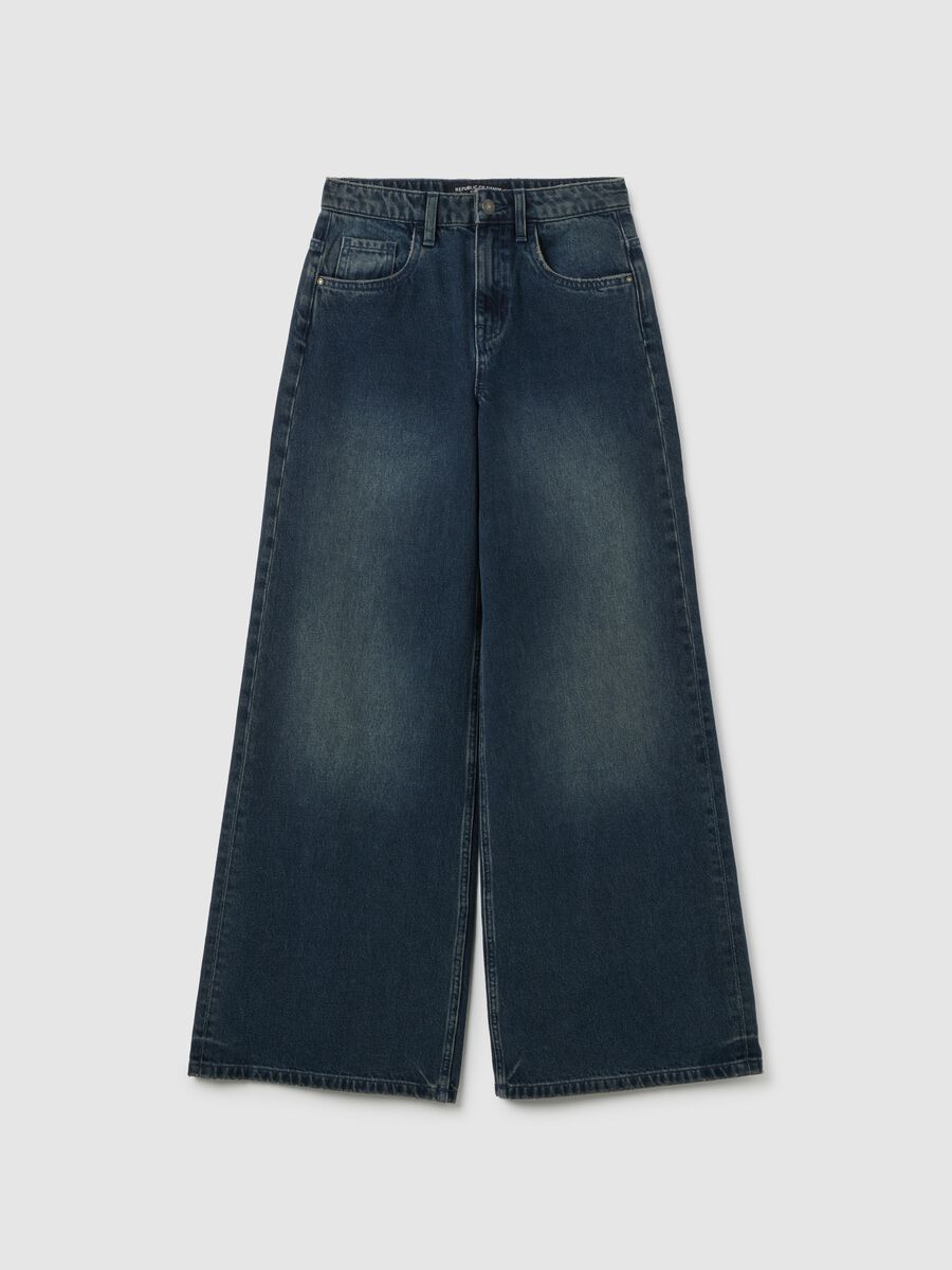 Blue wide-leg cotton jeans_4