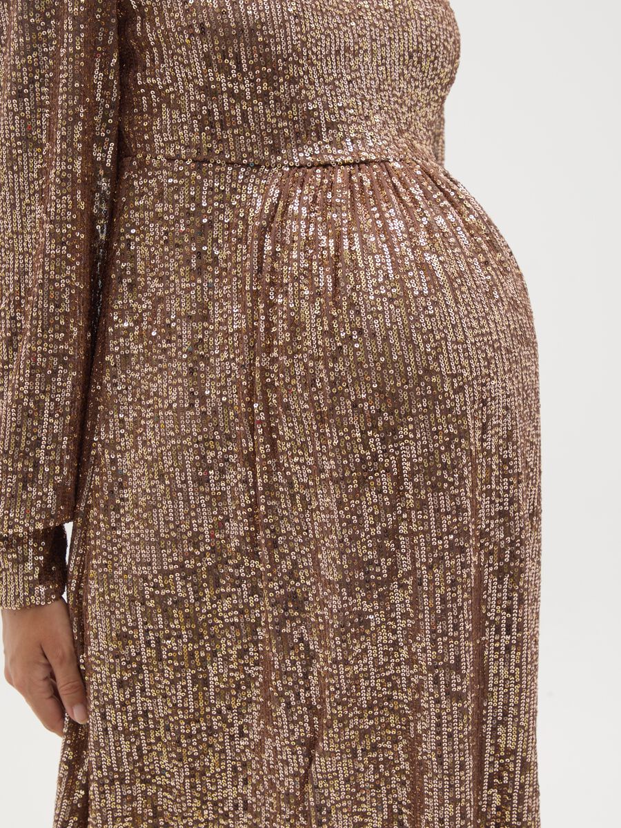 Beige Maternity Dress with Micro Sequins_1