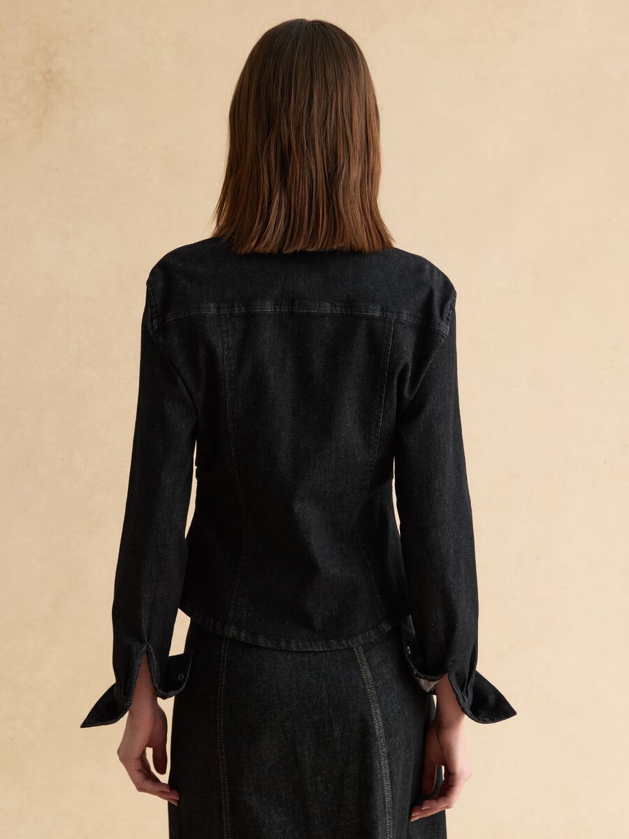 Black Stretch Cotton Long Sleeve Slim Fit Shirt_3