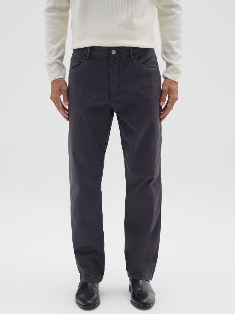 Blue Stretch Cotton Regular Fit Trousers_1