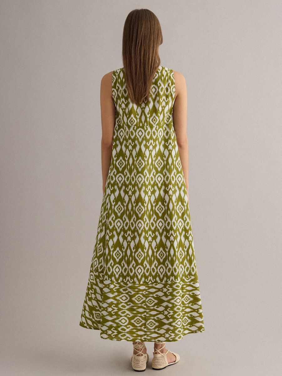 Green maxi dress in pure cotton with V-neck and print_2