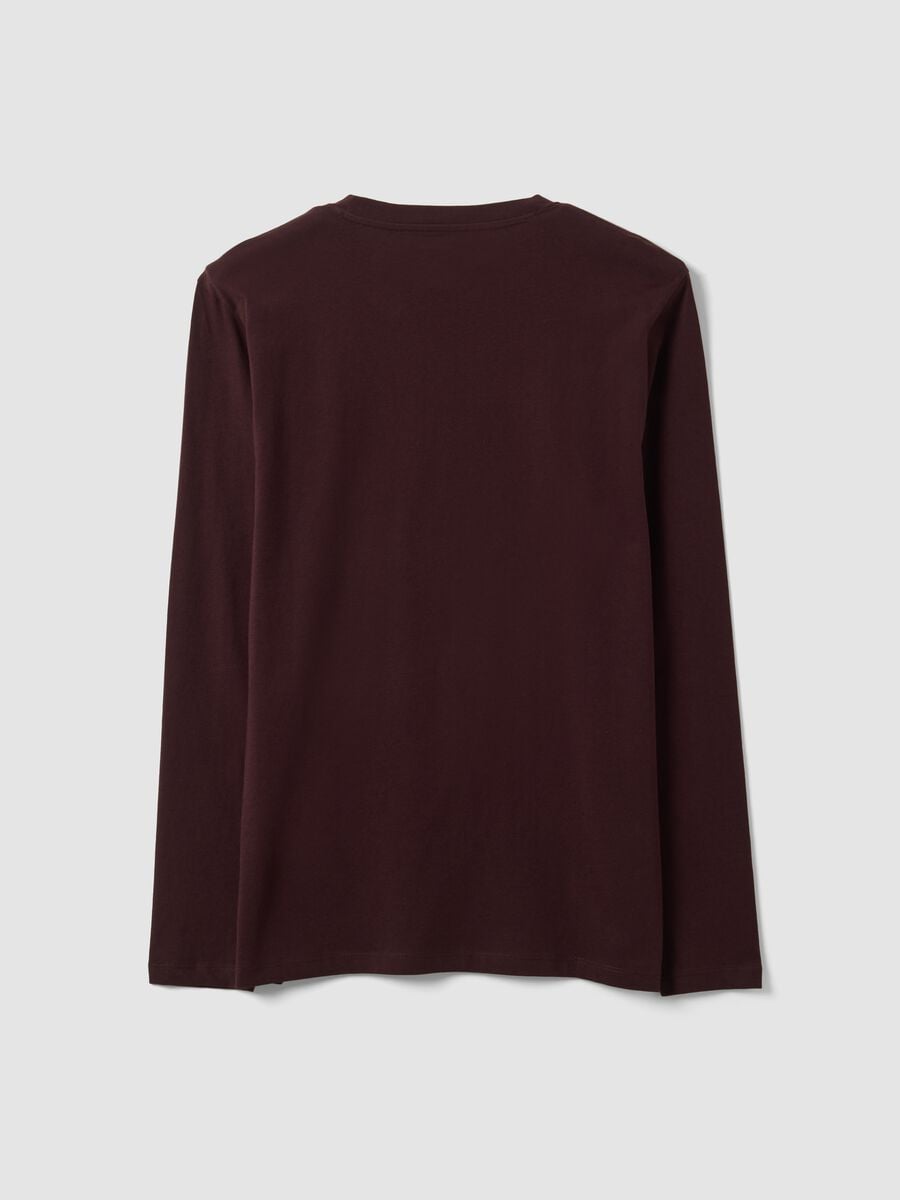T-shirt marrone a maniche lunghe in puro cotone organico con girocollo_1