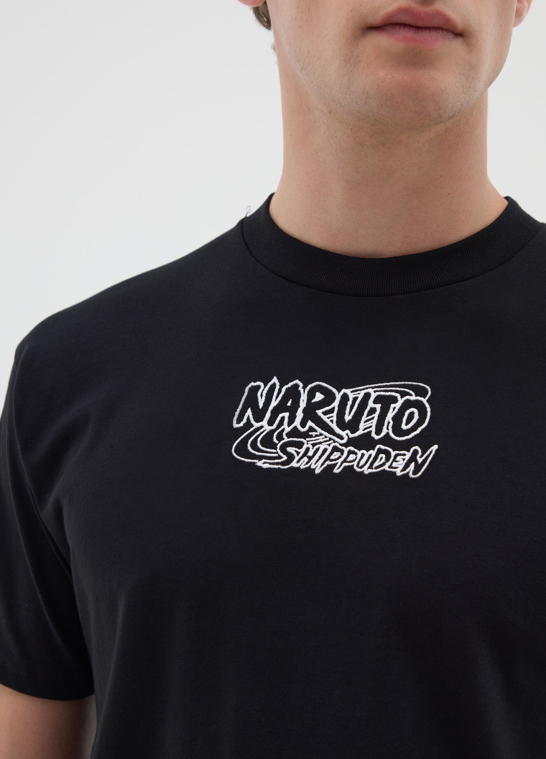 Men's pure cotton black T-shirt with Naruto print