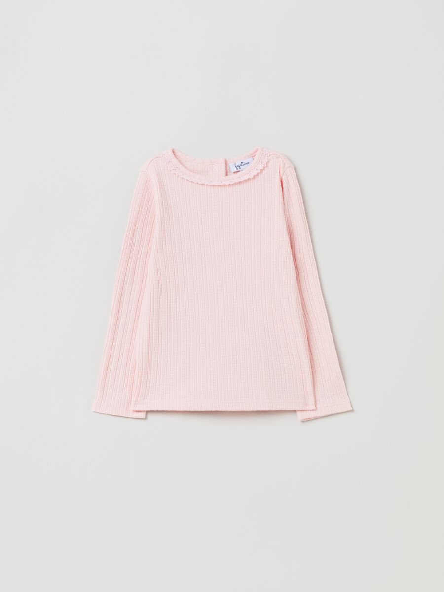 T-shirt in pointelle con maniche lunghe_0