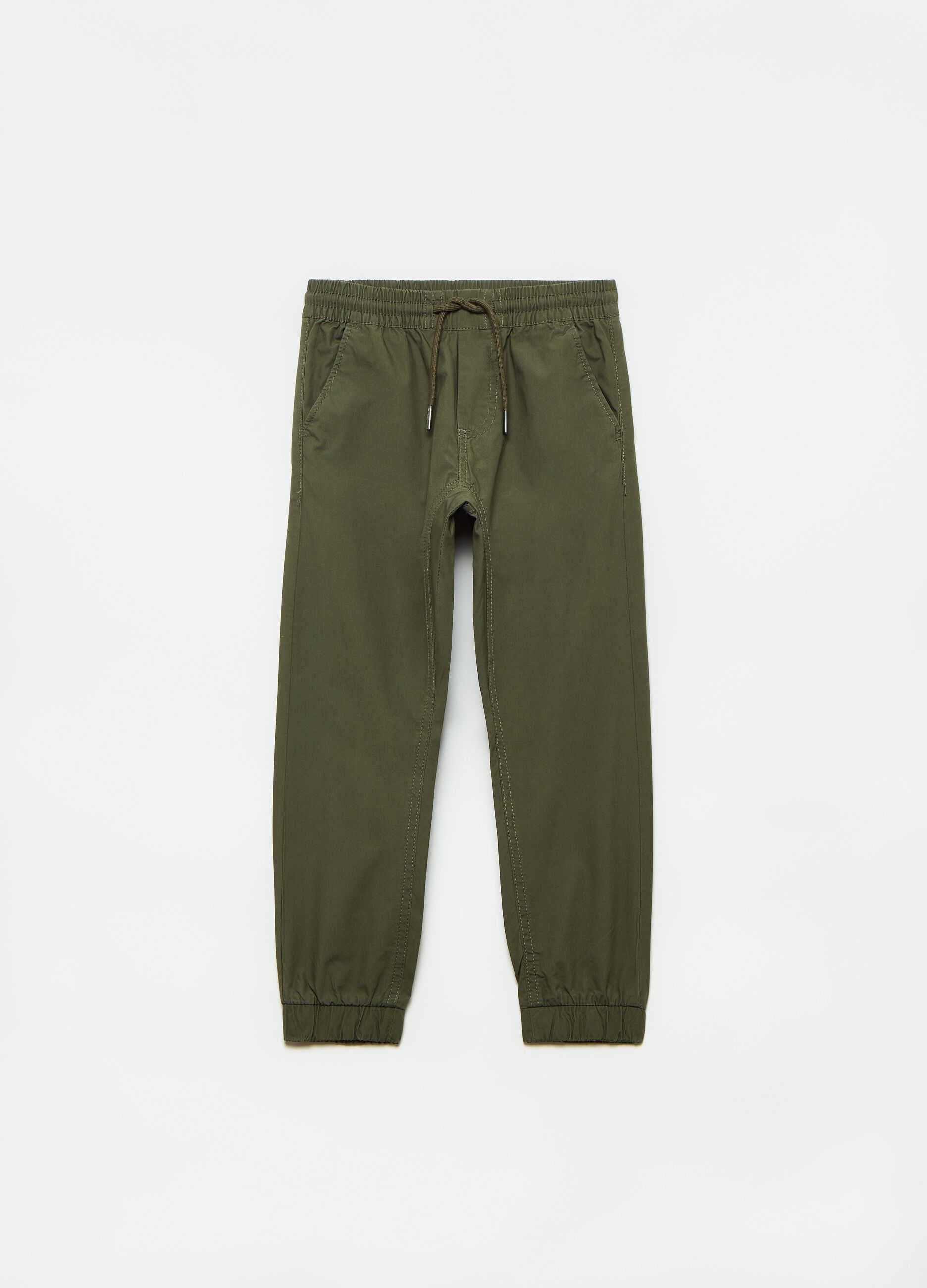 Poplin trousers with drawstring
