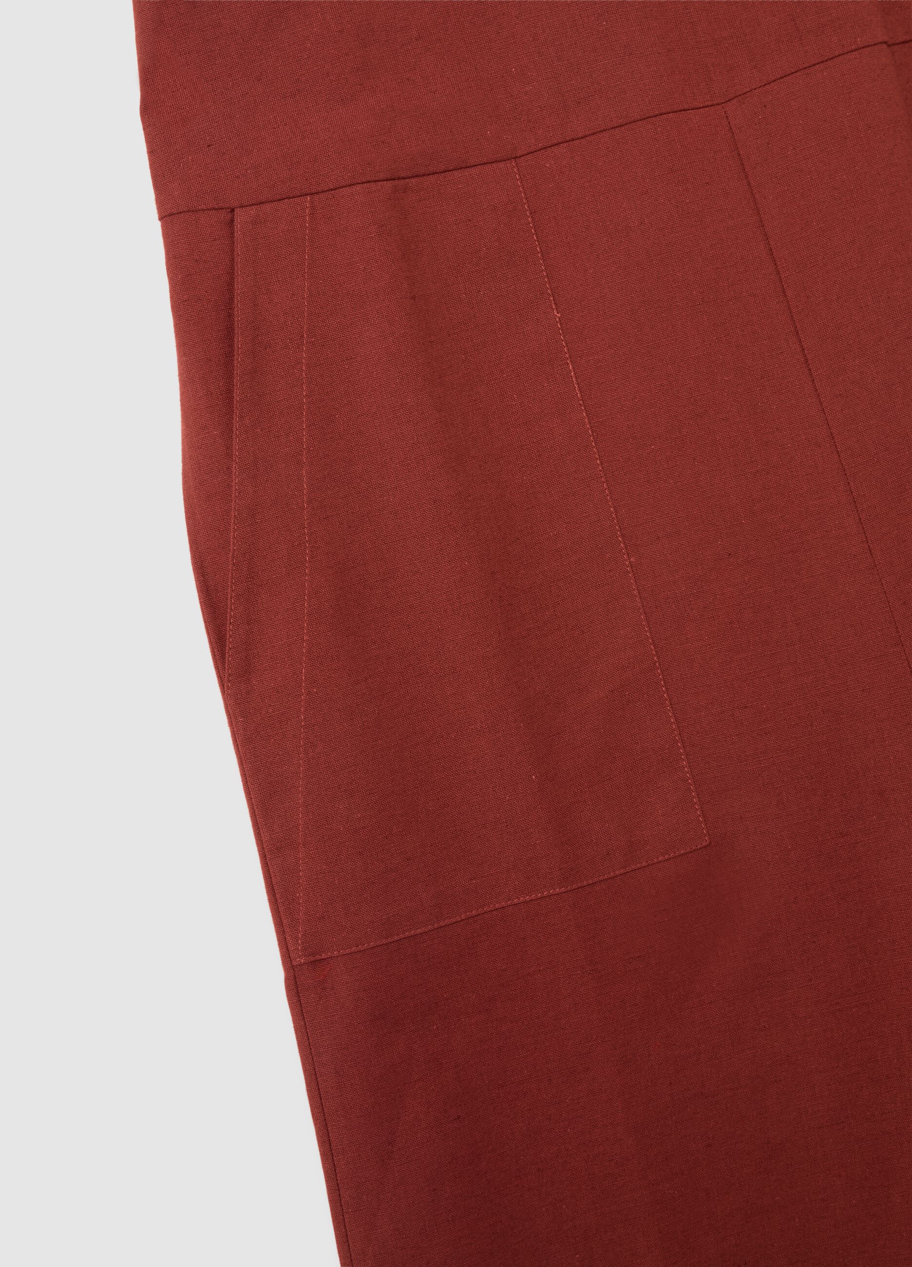 Tuta da donna in cotone e lino marrone wide fit con cintura