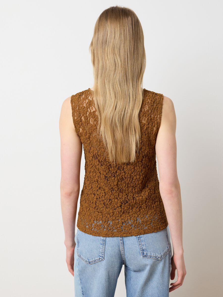 Women's brown lace fitted sleeveless top_3