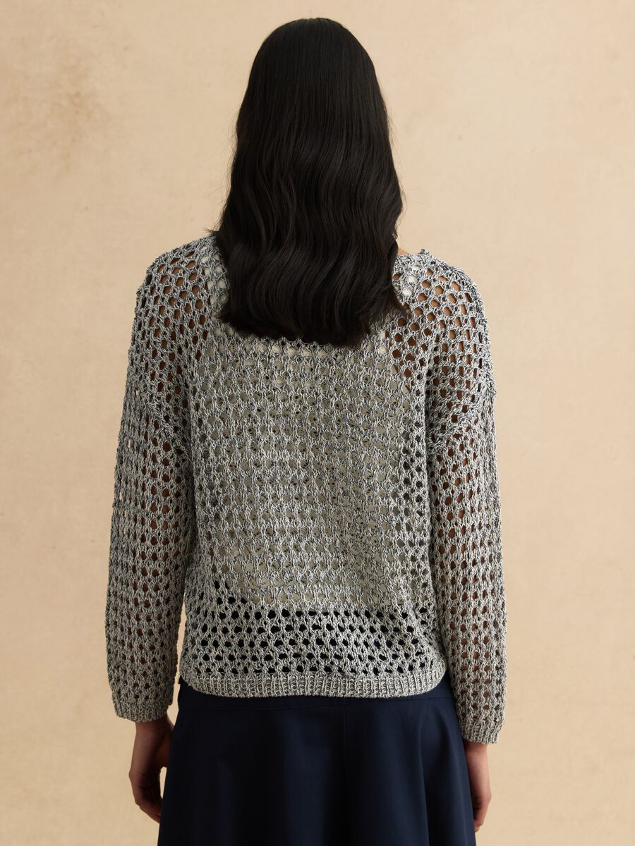Maglione grigio in misto cotone con trama a rete_3
