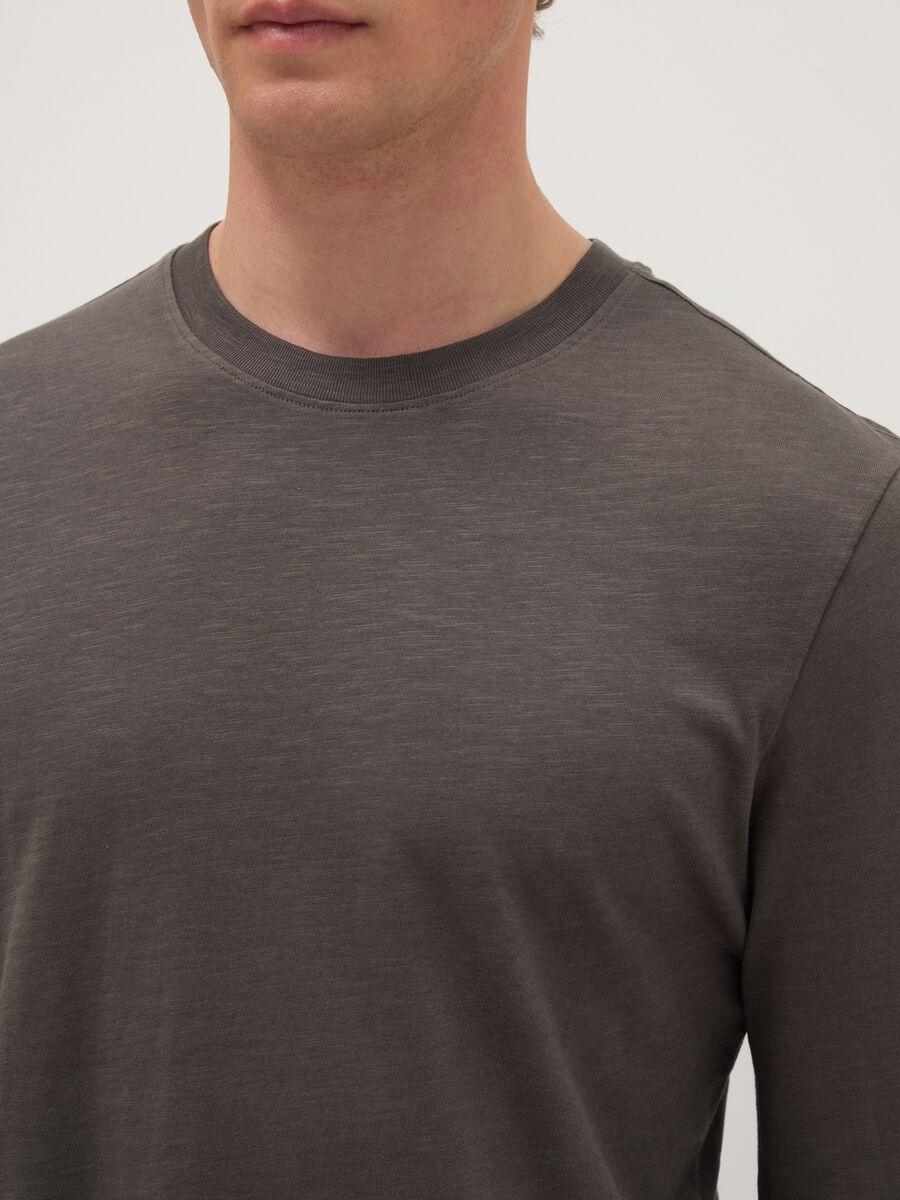 Grey long-sleeve pure cotton regular fit T-shirt_3