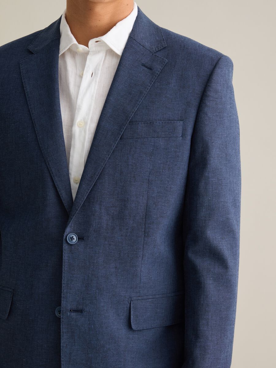 Men's Blue Linen Blend Slim Fit Blazer_3