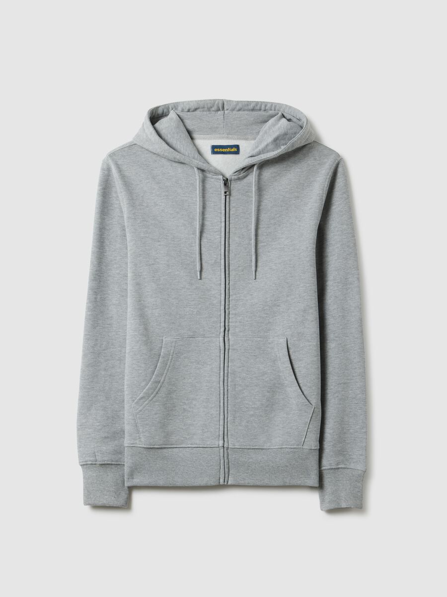 Grey cotton blend regular fit hoodie with zip_4