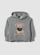 Grey cotton-viscose blend sweatshirt with embroidered teddy bear for girls_0