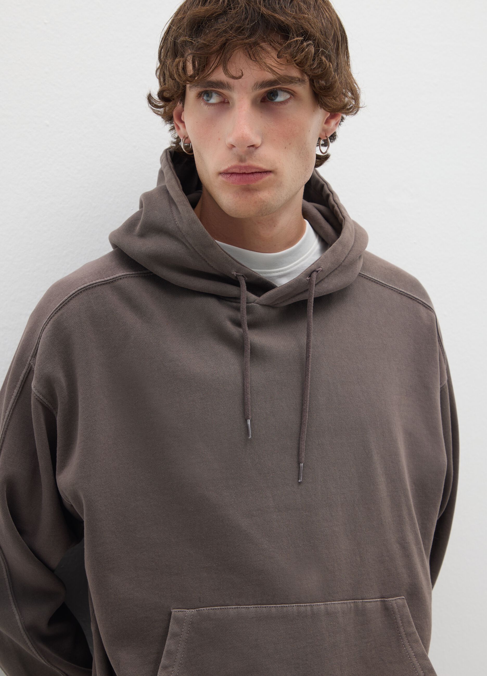 Oversized brown cotton blend sweatshirt