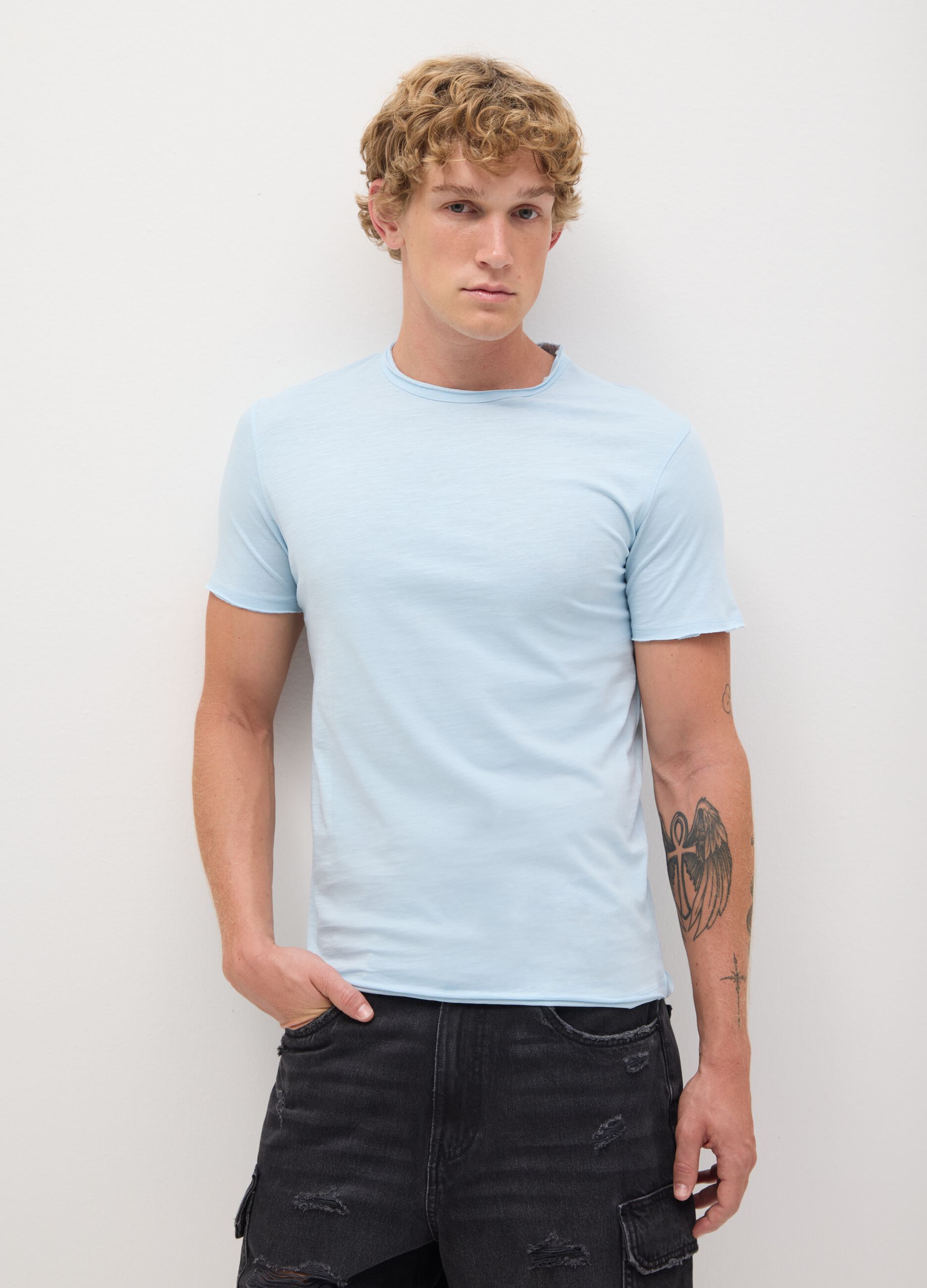 Men's pure cotton light blue regular fit T-shirt