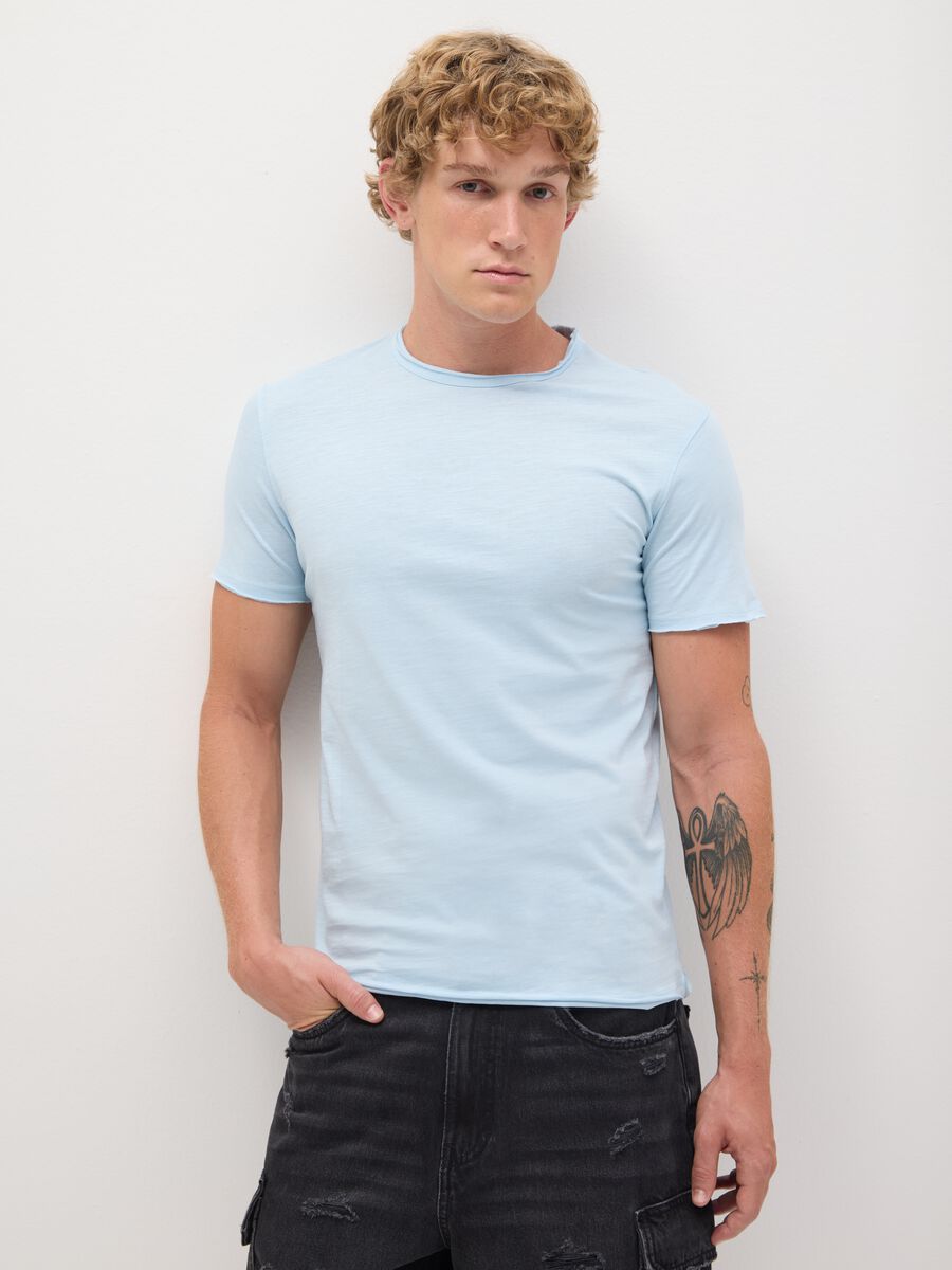 Men's pure cotton light blue regular fit T-shirt_0