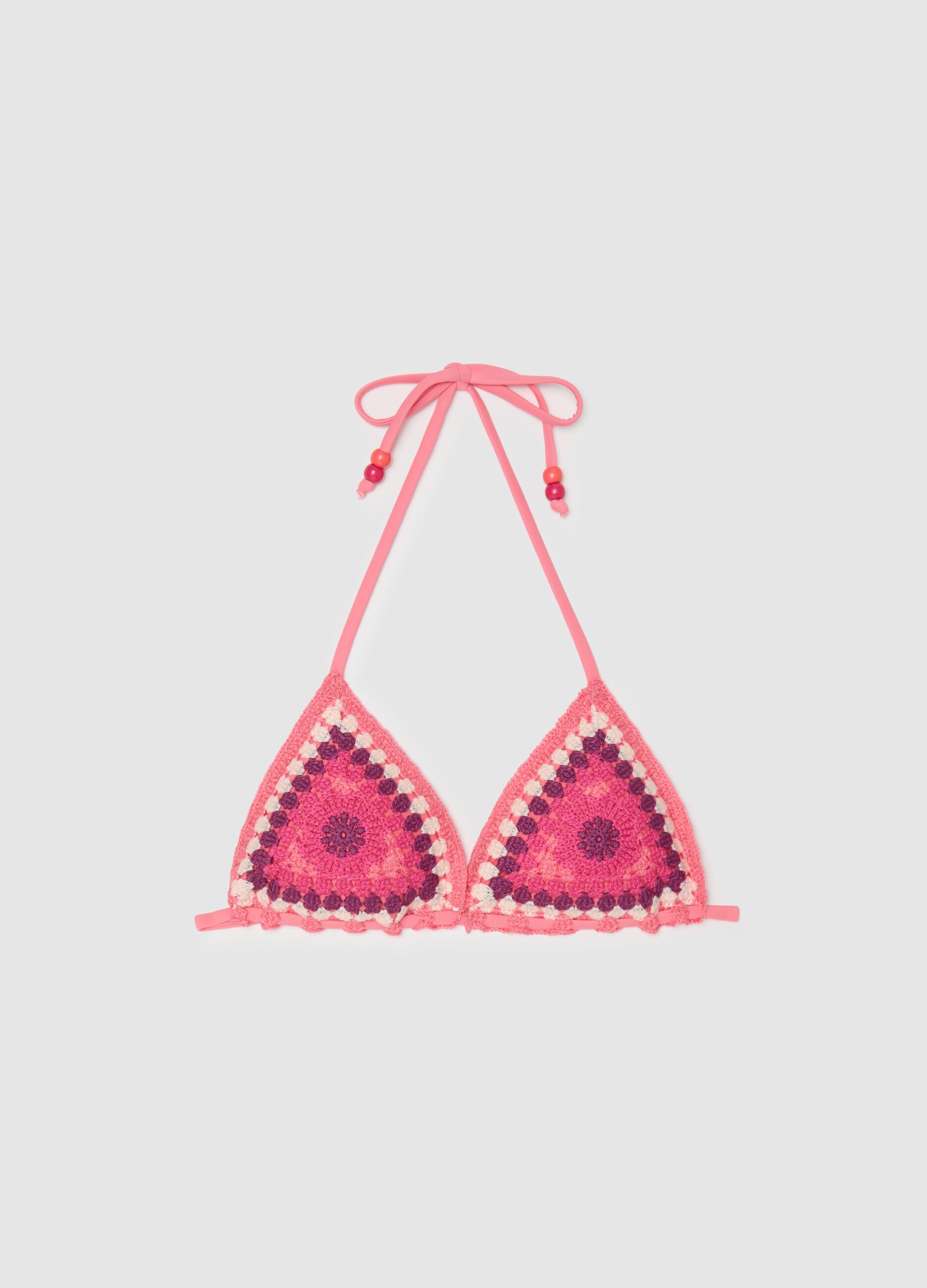 Top bikini a triangolo da donna in crochet multicolor