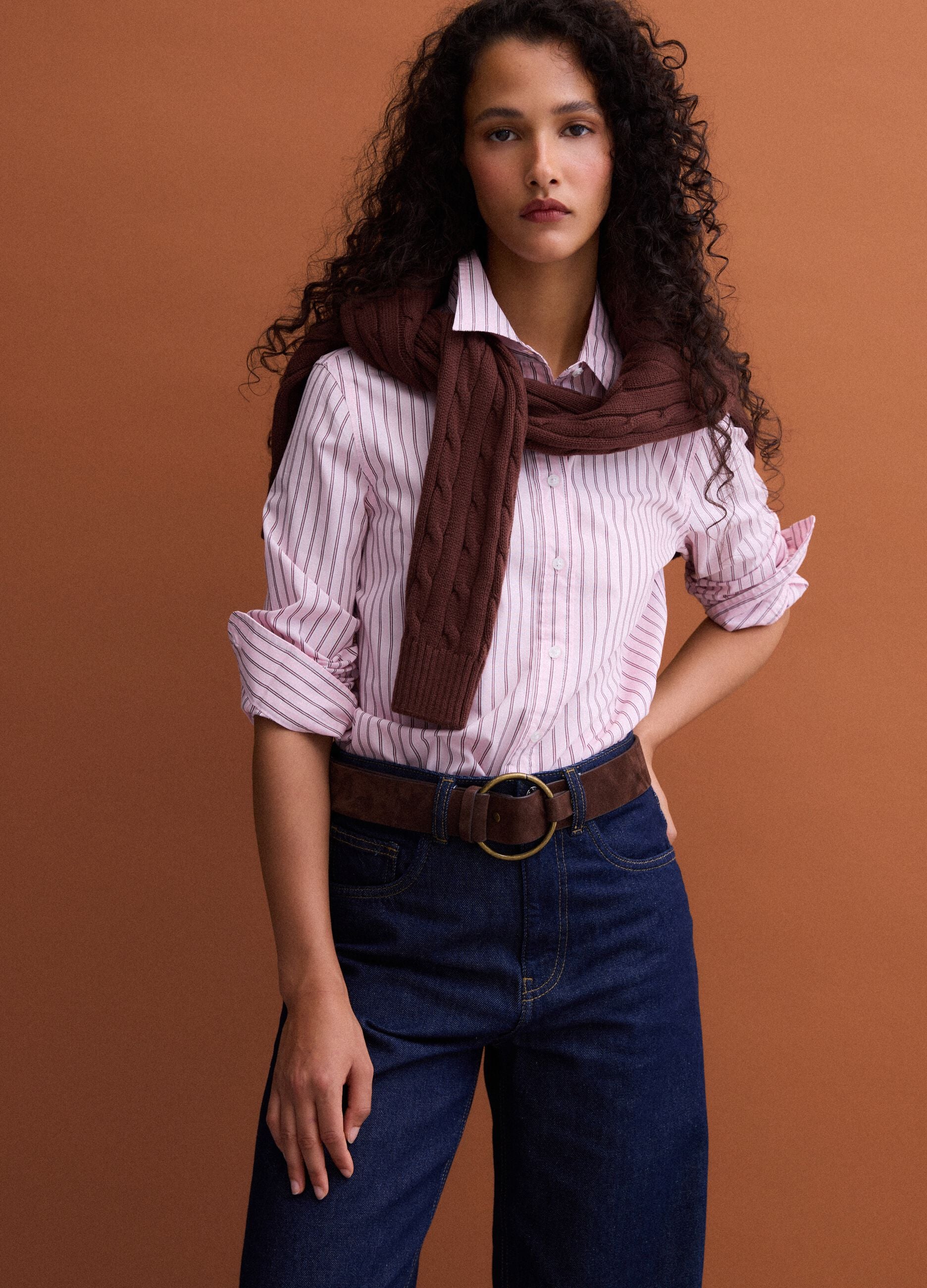 Pink striped poplin shirt, regular fit