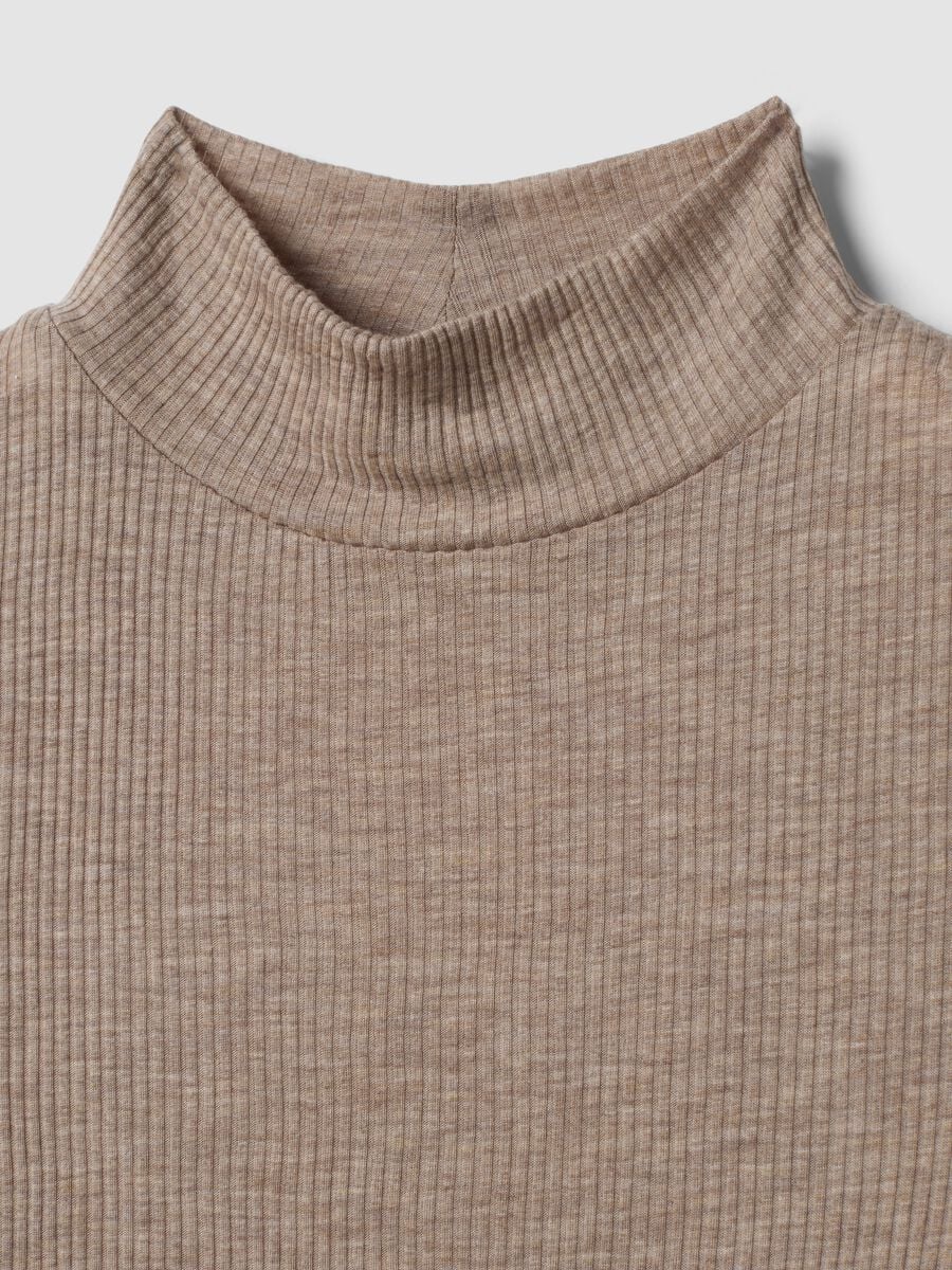 Beige ribbed lyocell-wool blend T-shirt, regular fit_1