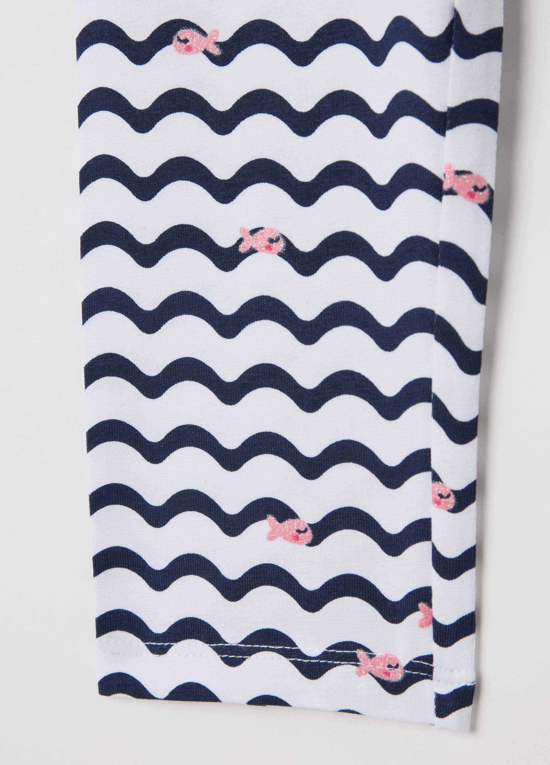 Leggings bianchi a tre quarti in cotone stretch con stampa