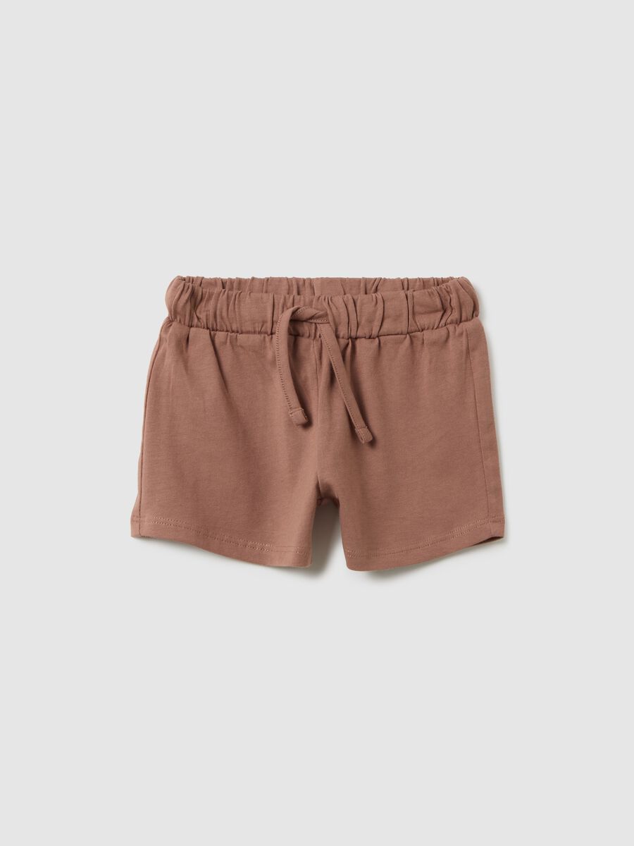 Brown pure cotton regular fit shorts for girls_0