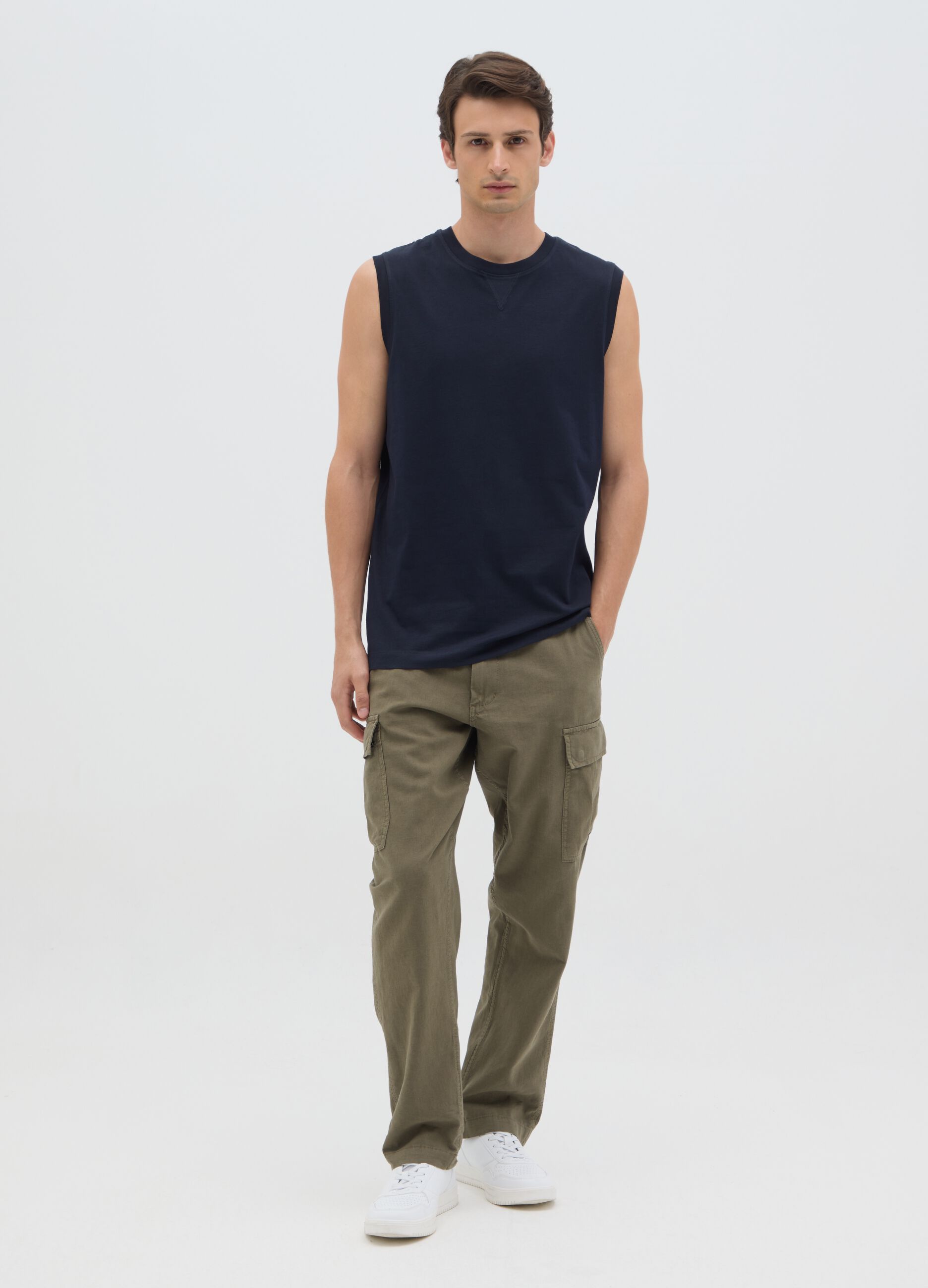 Canotta oversize da uomo in puro cotone blu regular fit