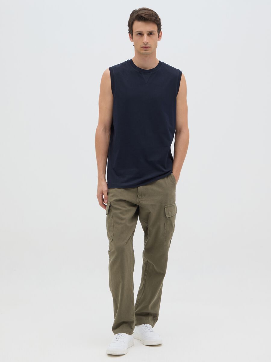 Men's Oversized Pure Cotton Blue Tank Regular Fit_1