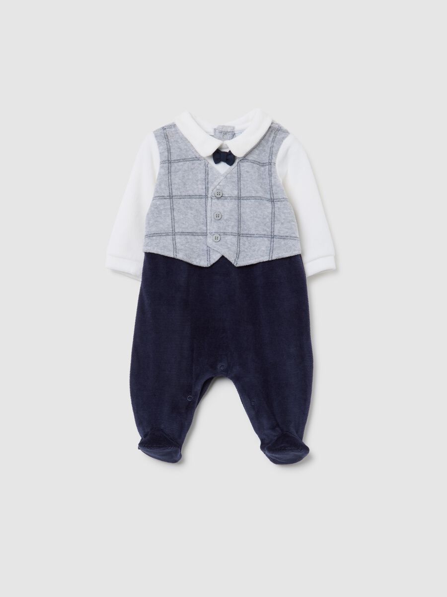 Tutina da neonato in misto cotone multicolor con colletto puntato_0