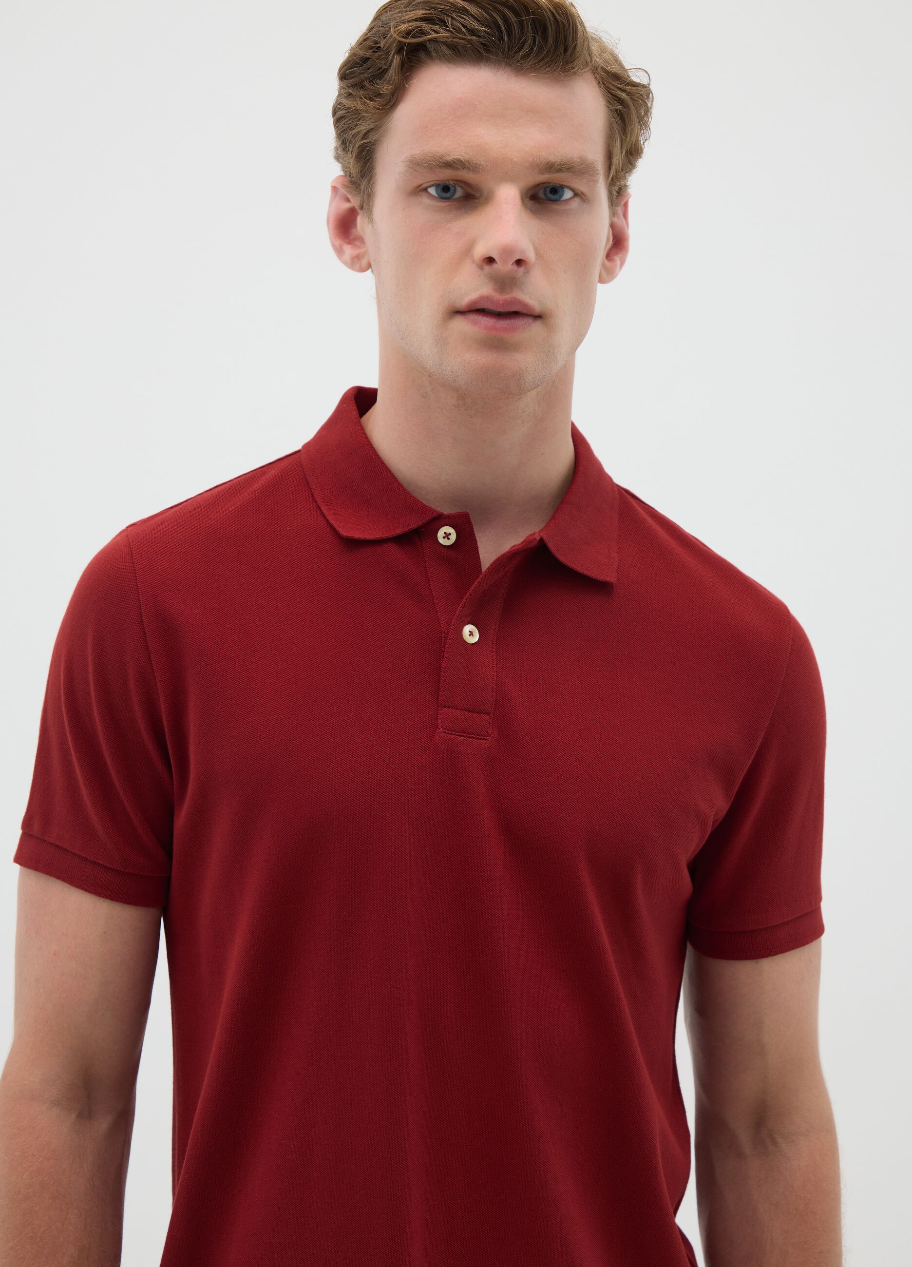 Men's red pure cotton polo shirt regular fit