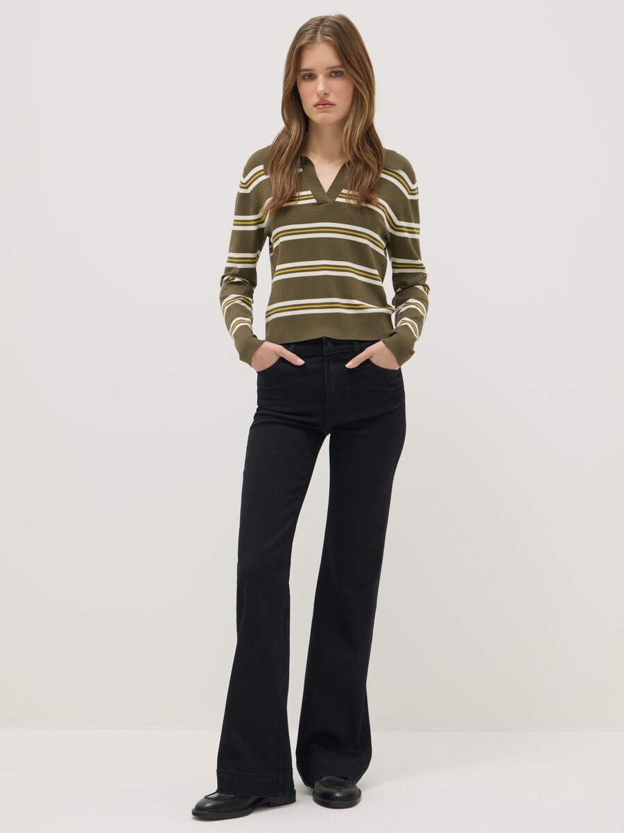 Multicolour striped regular fit jumper with polo collar_1