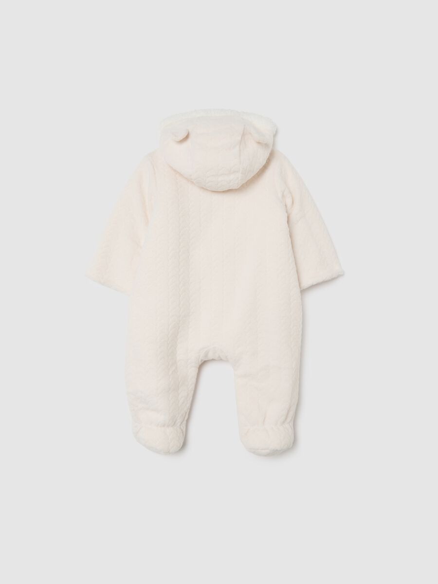 Beige baby romper with hood and zip_1