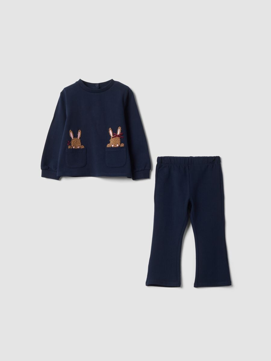 Blue stretch cotton set with crew neck_0