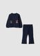 Blue stretch cotton set with crew neck_0