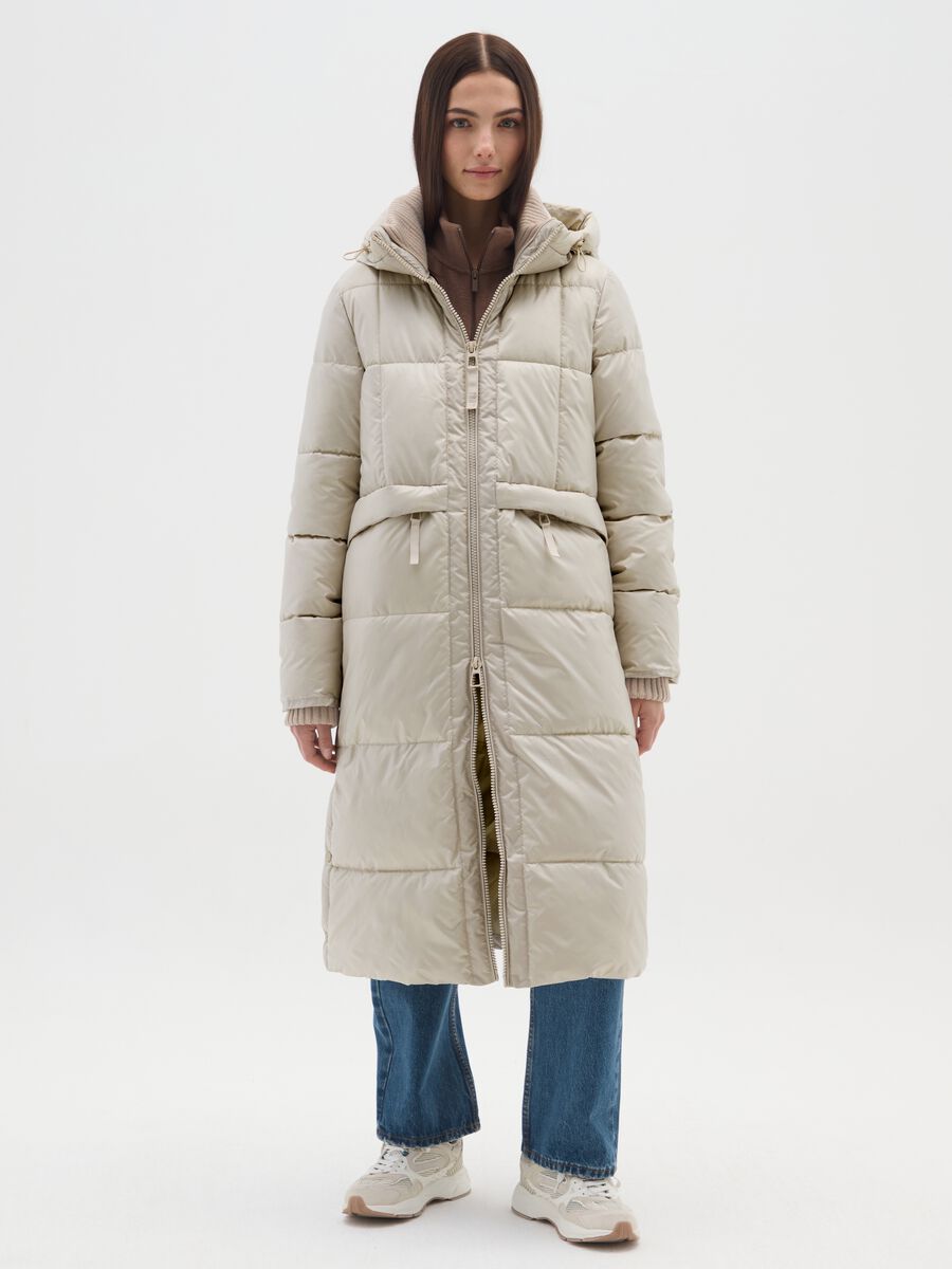 Piumino The Iconic Puffer beige lungo con cappuccio_0