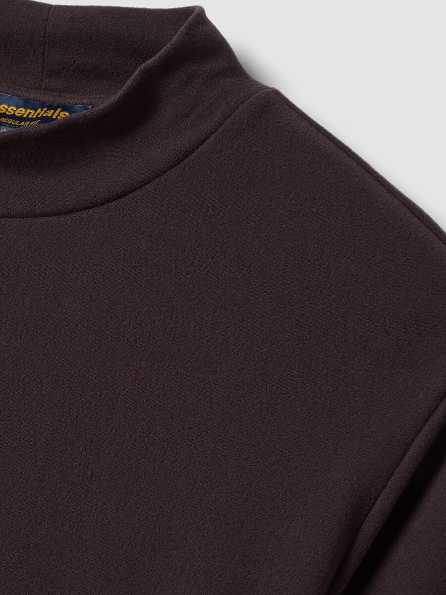 Brown stretch-fabric top with high neck_1